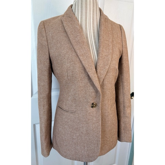 J. CREW Holland Tan Herringbone Wool Tweed Blazer NWOT Size 6 - Picture 4 of 11